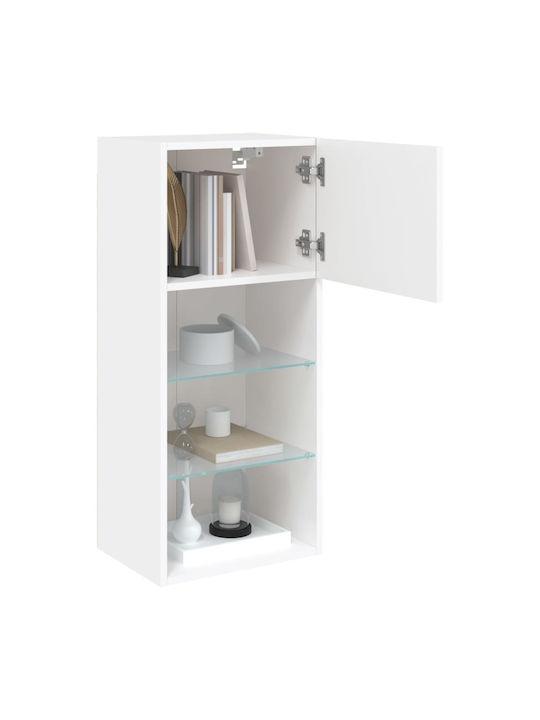 Wall Living Room Display Cabinet made of Particleboard with Glass & Lighting White 40.5x30x90cm