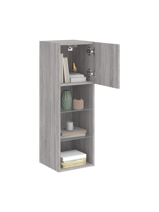 Wand Wohnzimmer Vitrine aus Spanplatte mit Glas & Beleuchtung Grey 30.5x30x90cm