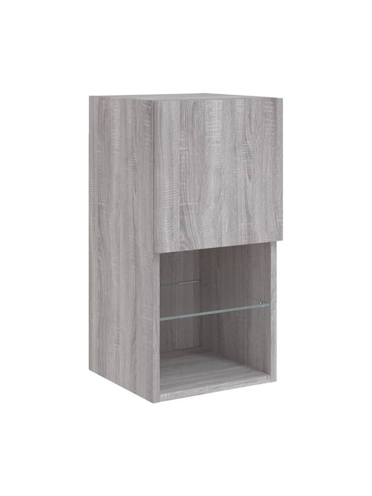 Wand Wohnzimmer Vitrine aus Spanplatte mit Glas & Beleuchtung Grey Sonoma 30.5x30x60cm