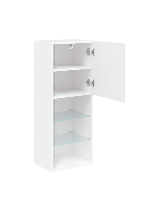 Wall Living Room Display Cabinet made of Particleboard with Glass & Lighting White 40.5x30x102cm