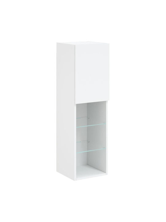 Wall Living Room Display Cabinet made of Particleboard with Glass & Lighting White 30.5x30x102cm