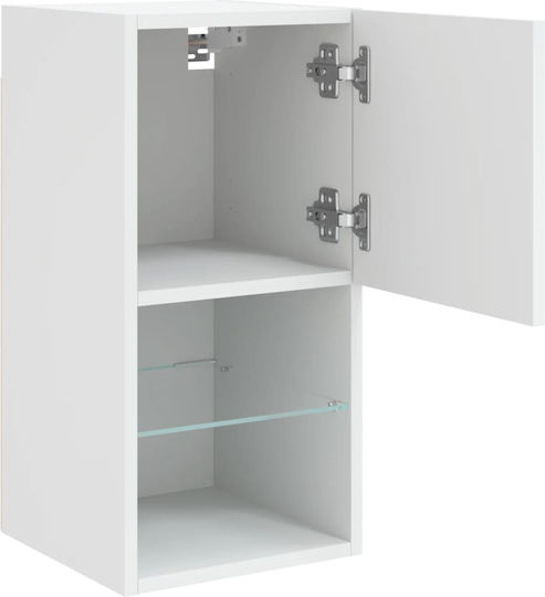 Hängende Wohnzimmer-Vitrine aus Spanplatte Weiß mit Glas & LED-Beleuchtung 30,5x30x60 cm