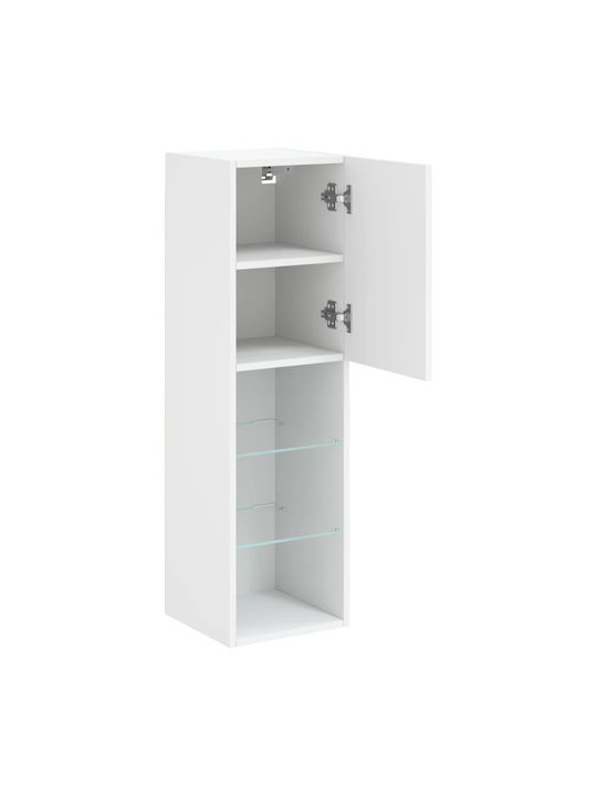 Wall Living Room Display Cabinet made of Particleboard with Glass & Lighting White 30.5x30x102cm