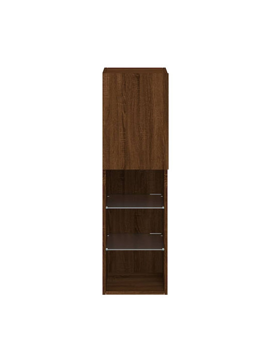 Wall Living Room Display Cabinet made of Particleboard with Glass & Lighting Coffee 30.5x30x102cm