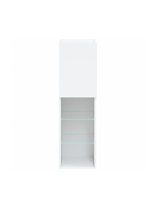 Wall Living Room Display Cabinet made of Particleboard with Glass & Lighting White 30.5x30x102cm