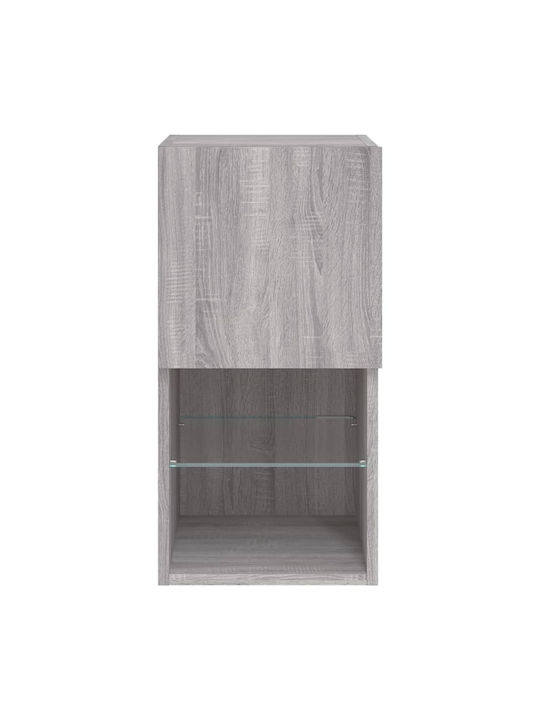 Wand Wohnzimmer Vitrine aus Spanplatte mit Glas & Beleuchtung Grey Sonoma 30.5x30x60cm