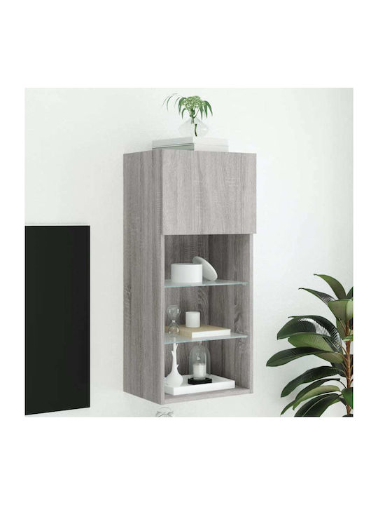 Wand Wohnzimmer Vitrine aus Spanplatte mit Glas & Beleuchtung Grey 40.5x30x90cm