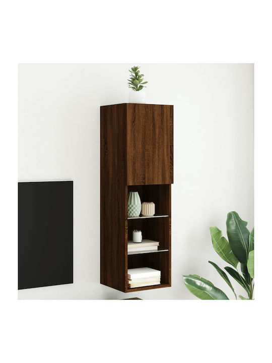 Wall Living Room Display Cabinet made of Particleboard with Glass & Lighting Coffee 30.5x30x102cm