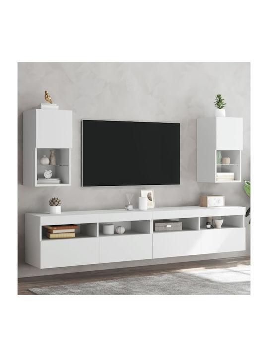 Wall Living Room Display Cabinet made of Particleboard with Glass & Lighting White 30.5x30x60cm