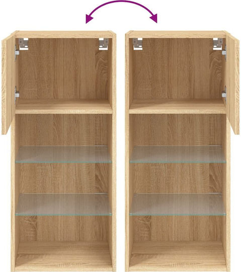 Wall-Mounted Living Room Cabinet Made of Particle Board with Lighting Brown 40.5x30x90cm