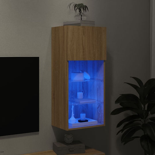 Wall-Mounted Living Room Cabinet Made of Particle Board with Lighting Brown 40.5x30x90cm