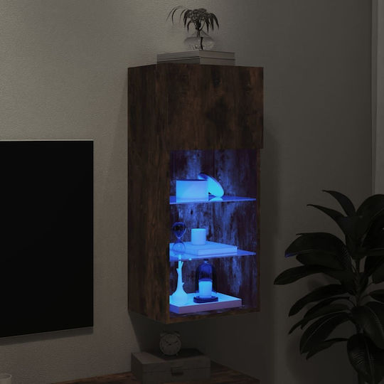 Wall-Mounted Living Room Cabinet made of Particle Board with Lighting Brown 40.5x30x90cm