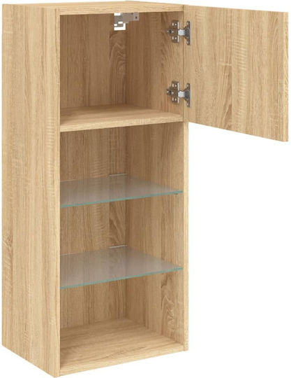 Wall-Mounted Living Room Cabinet Made of Particle Board with Lighting Brown 40.5x30x90cm