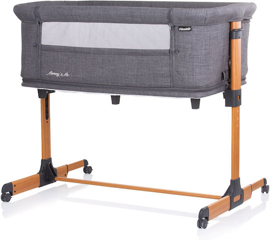Chipolino Cradle Mommy n Me with Mattress, Side Opening, and Wheels Graphite Wood