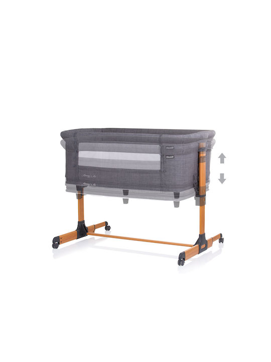 Chipolino Λίκνο Mommy N Me Graphite Wood με Στρώμα και Πλαϊνό Άνοιγμα