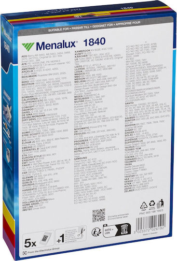 Menalux Σακούλες Σκούπας 5τμχ Συμβατή με Σκούπα Hoover / AEG / Nilfisk / AFK / Samsung / Solac