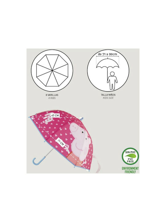 Peppa Pig Kinder Regenschirm Gebogener Handgriff Rosa mit Durchmesser 71cm.