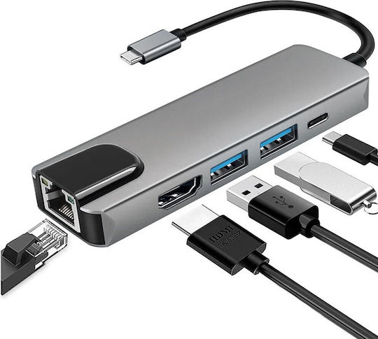 NSP N18 USB-C Докинг станция с HDMI 4K PD Етърнет Сив