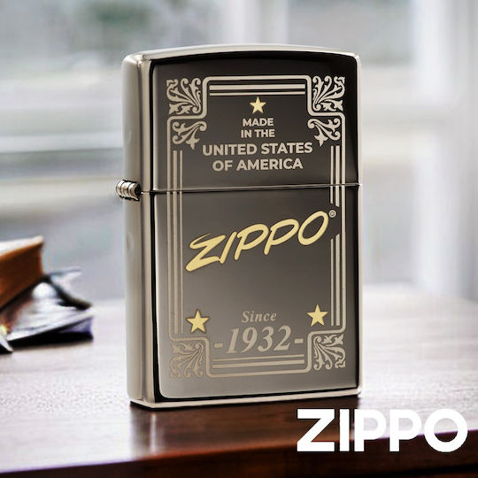Zippo Gerahmtes Winddichtes Feuerzeug Flamme in Grau Farbe