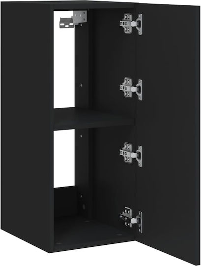 Dulap Suspendat pentru Sufragerie din Placă Aglomerată Neagră cu Iluminare LED 30.5x35x70cm