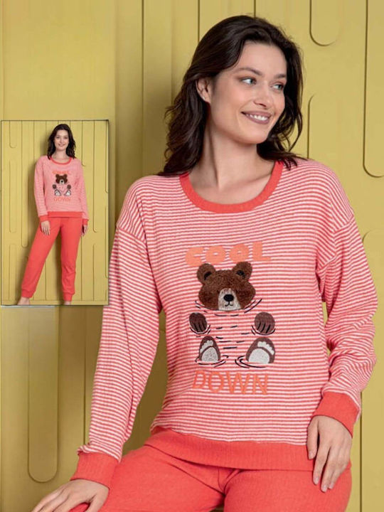 Lindros Winter Women's Pyjama Set Cotton Coral