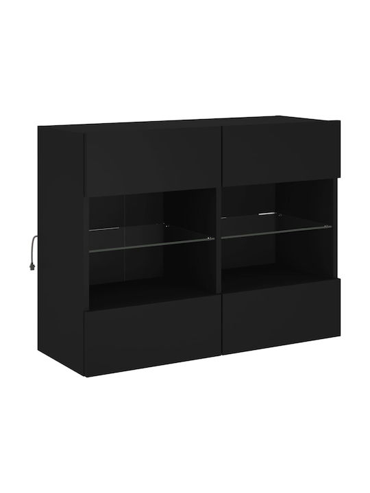 Висулка Витрина за хол от ПДЧ със Стъкло & Осветление Черно 78.5x30x60.5см