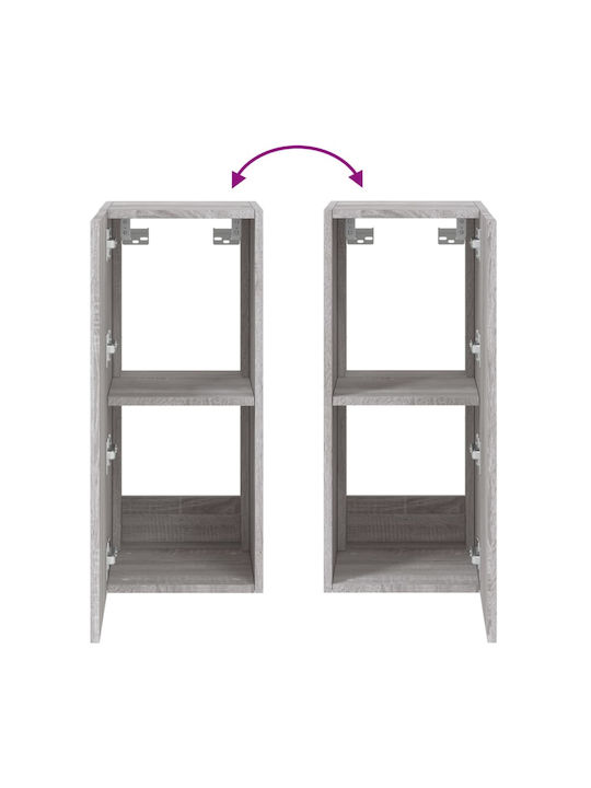 Wand Wohnzimmer Vitrine aus Spanplatte mit Glas & Beleuchtung Grey Sonoma 30.5x35x70cm