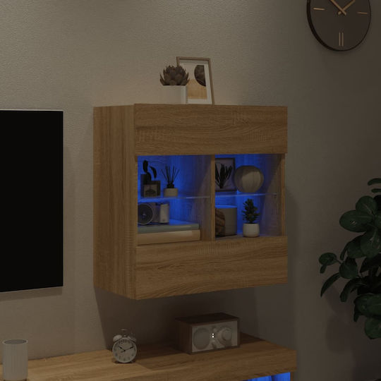 Wall Living Room Display Cabinet made of Particleboard with Glass & Lighting Sonoma Oak 58.5x30x60.5cm