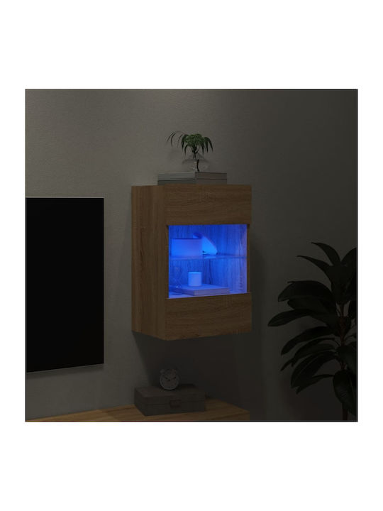 Wall Living Room Display Cabinet made of Particleboard with Glass & Lighting Sonoma Oak 40x30x60.5cm