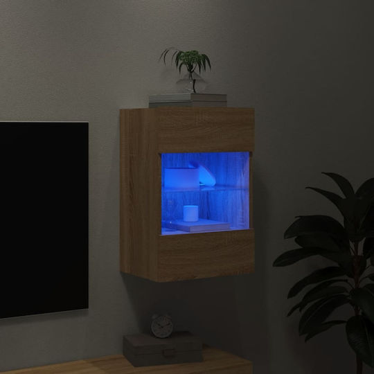 Wall Living Room Display Cabinet made of Particleboard with Glass & Lighting Sonoma Oak 40x30x60.5cm