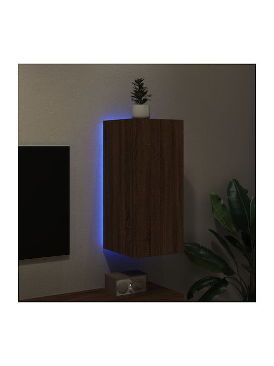 Wand Wohnzimmer Vitrine aus Spanplatte mit Glas & Beleuchtung Brown Oak 30.5x35x70cm