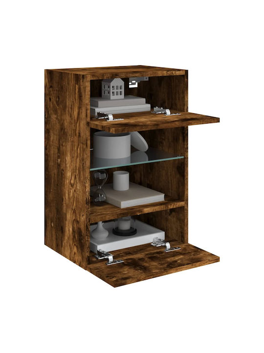 Wall Living Room Display Cabinet made of Particleboard with Glass & Lighting Smoky Oak 40x30x60.5cm