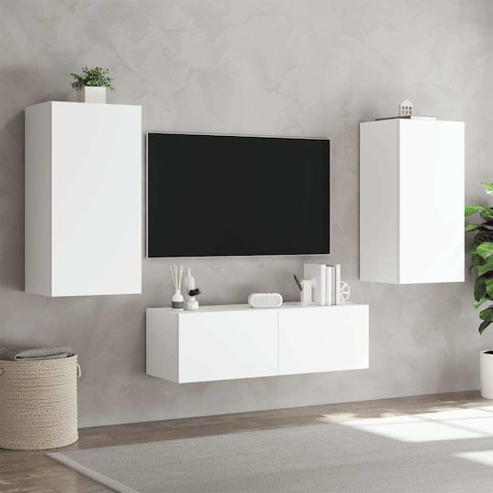 Hängende Wohnzimmer-Vitrine aus Spanplatte Weiß mit LED-Beleuchtung 40,5 x 35 x 80 cm