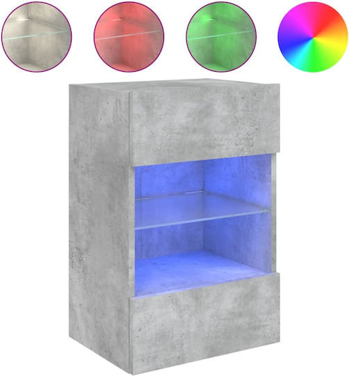 Vitrină de Perete pentru Sufragerie din Placă Aglomerată Gri cu Geam și Iluminare LED 40x30x60.5 cm