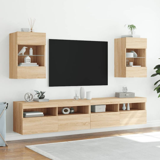 Wall Living Room Display Cabinet made of Particleboard with Glass & Lighting Sonoma Oak 40x30x60.5cm