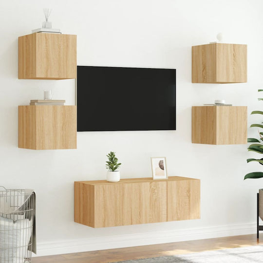Wall Living Room Display Cabinet made of Particleboard with Glass & Lighting Sonoma Oak 30.5x35x30cm
