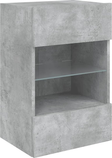 Vitrină de Perete pentru Sufragerie din Placă Aglomerată Gri cu Geam și Iluminare LED 40x30x60.5 cm