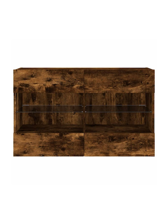 Wall Living Room Display Cabinet made of Particleboard with Glass & Lighting Smoky Oak 98.5x30x60.5cm