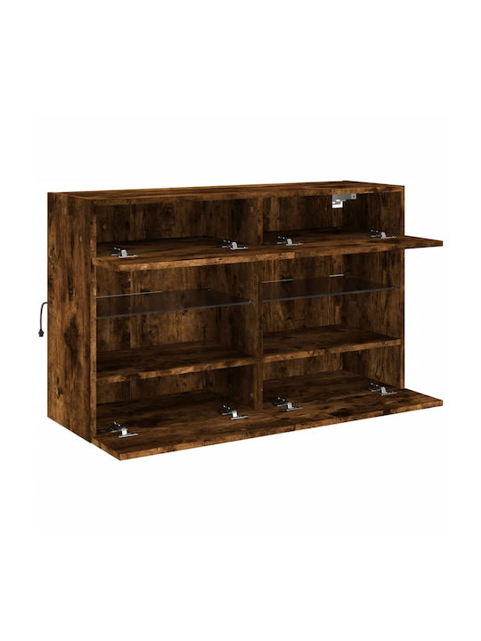 Wall Living Room Display Cabinet made of Particleboard with Glass & Lighting Smoky Oak 98.5x30x60.5cm