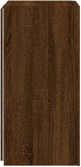 Wall Living Room Display Cabinet made of Particleboard with Glass & Lighting Brown Oak 30.5x35x70cm