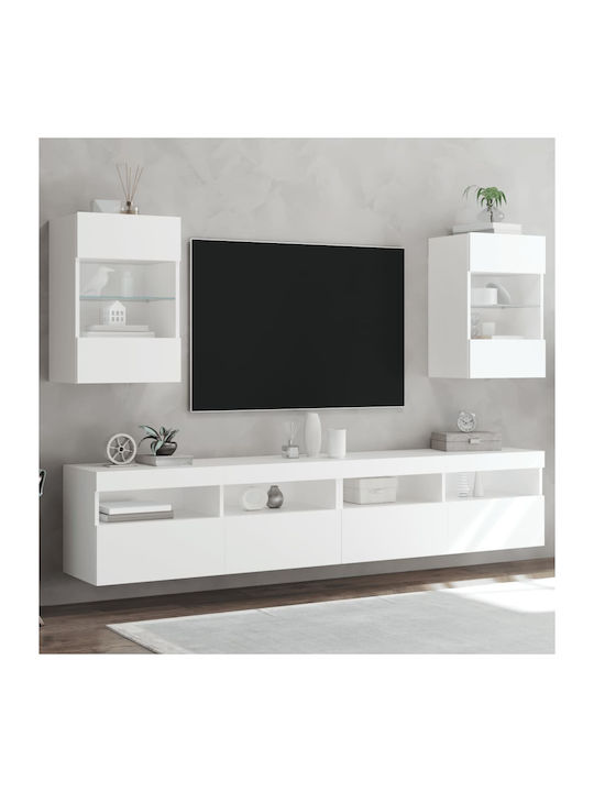 Wall Living Room Display Cabinet made of Particleboard with Glass & Lighting White 40x30x60.5cm