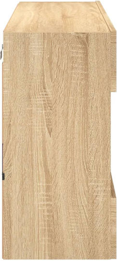 Wall Living Room Display Cabinet made of Particleboard with Glass & Lighting Coffee 98.5x30x60.5cm