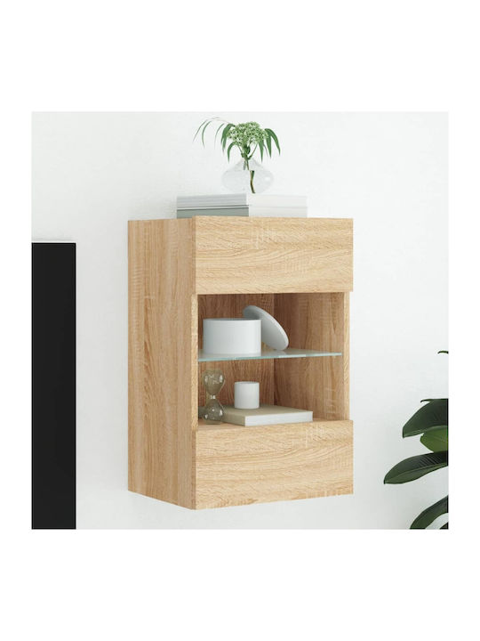 Wall Living Room Display Cabinet made of Particleboard with Glass & Lighting Sonoma Oak 40x30x60.5cm