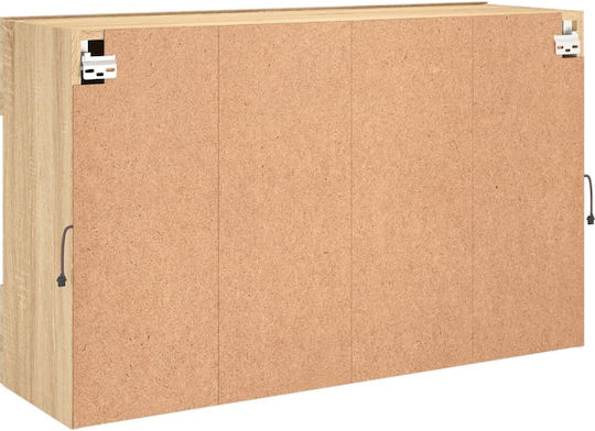 Wall Living Room Display Cabinet made of Particleboard with Glass & Lighting Coffee 98.5x30x60.5cm
