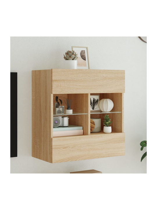 Wall Living Room Display Cabinet made of Particleboard with Glass & Lighting Sonoma Oak 58.5x30x60.5cm