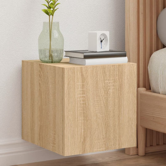 Wall Living Room Display Cabinet made of Particleboard with Glass & Lighting Sonoma Oak 30.5x35x30cm
