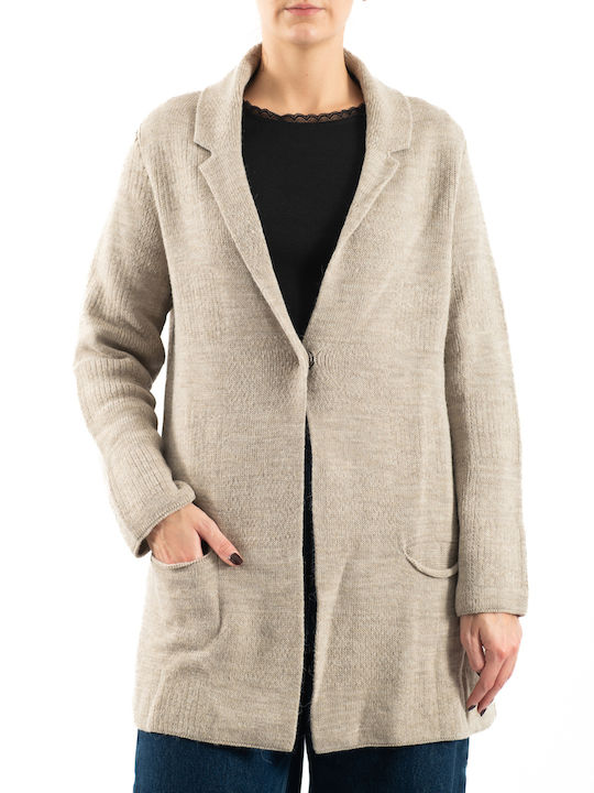 A&V Long Women's Cardigan with Buttons Grey