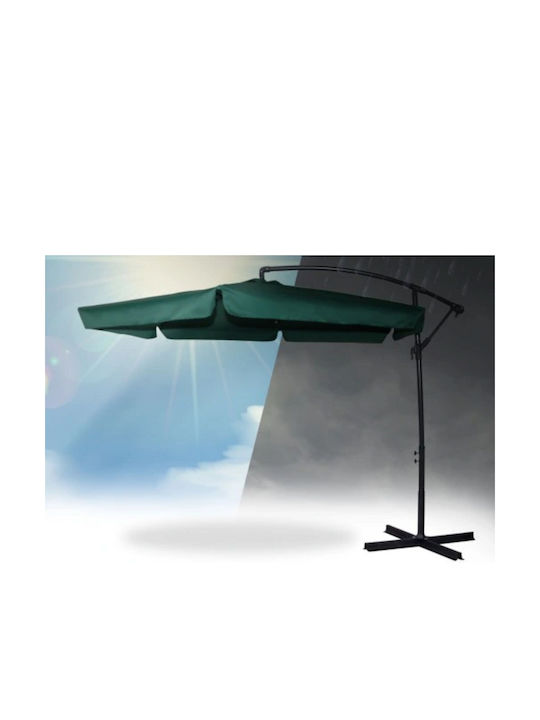 Hanging Circular Aluminum Garden Parasol Green Diameter 3m