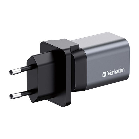 Verbatim Wireless Charger GaN With USB-A Output Port And USB-C Output Port 35W Power Delivery Quick Charge 3.0 Gray GNC-35
