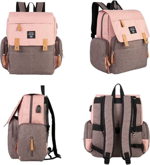 Queen Mother Wickeltasche Rucksack Lequeen Xxl Grau-Rosa 38x22x46cm
